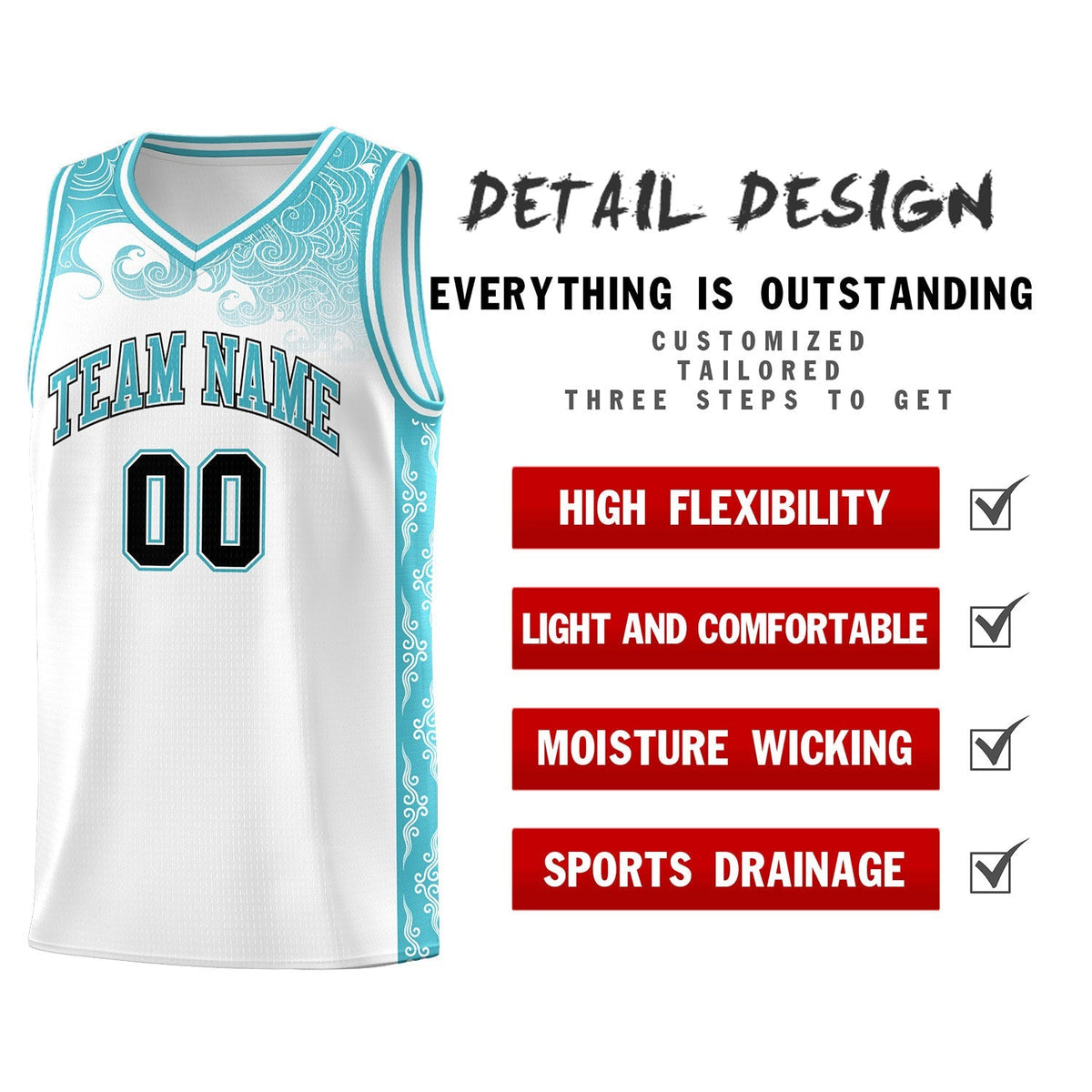 Custom White Personalized Cloud Pattern Sports Kits Uniform Basketball Jersey|KXKSHOP