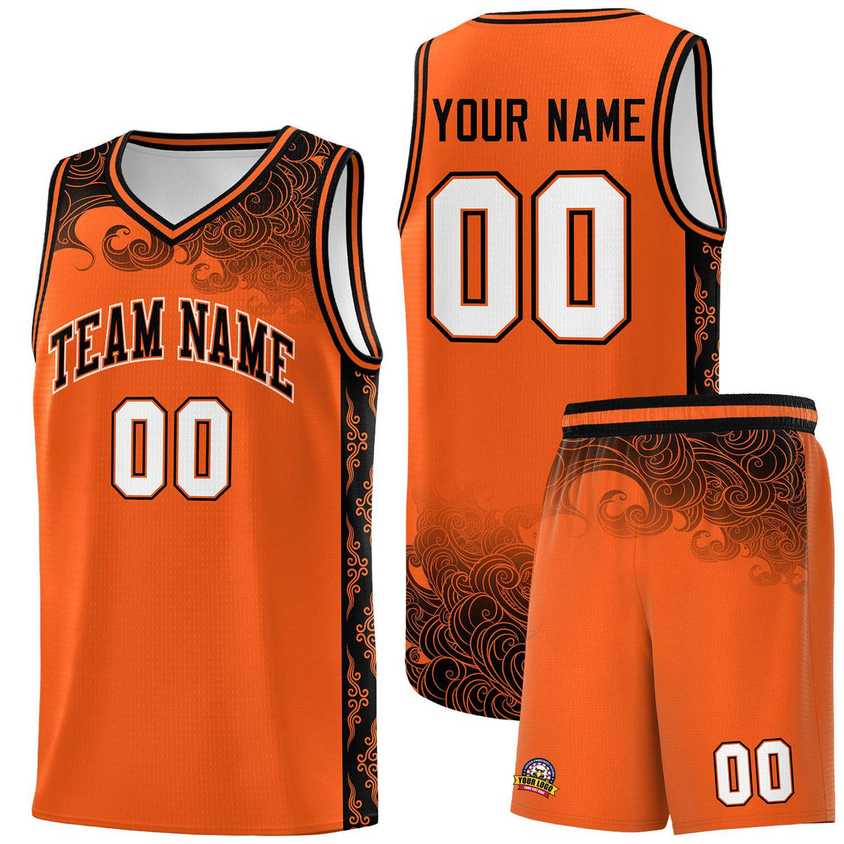Custom Orange Personalized Cloud Pattern Sports Kits Uniform Basketball Jersey|KXKSHOP