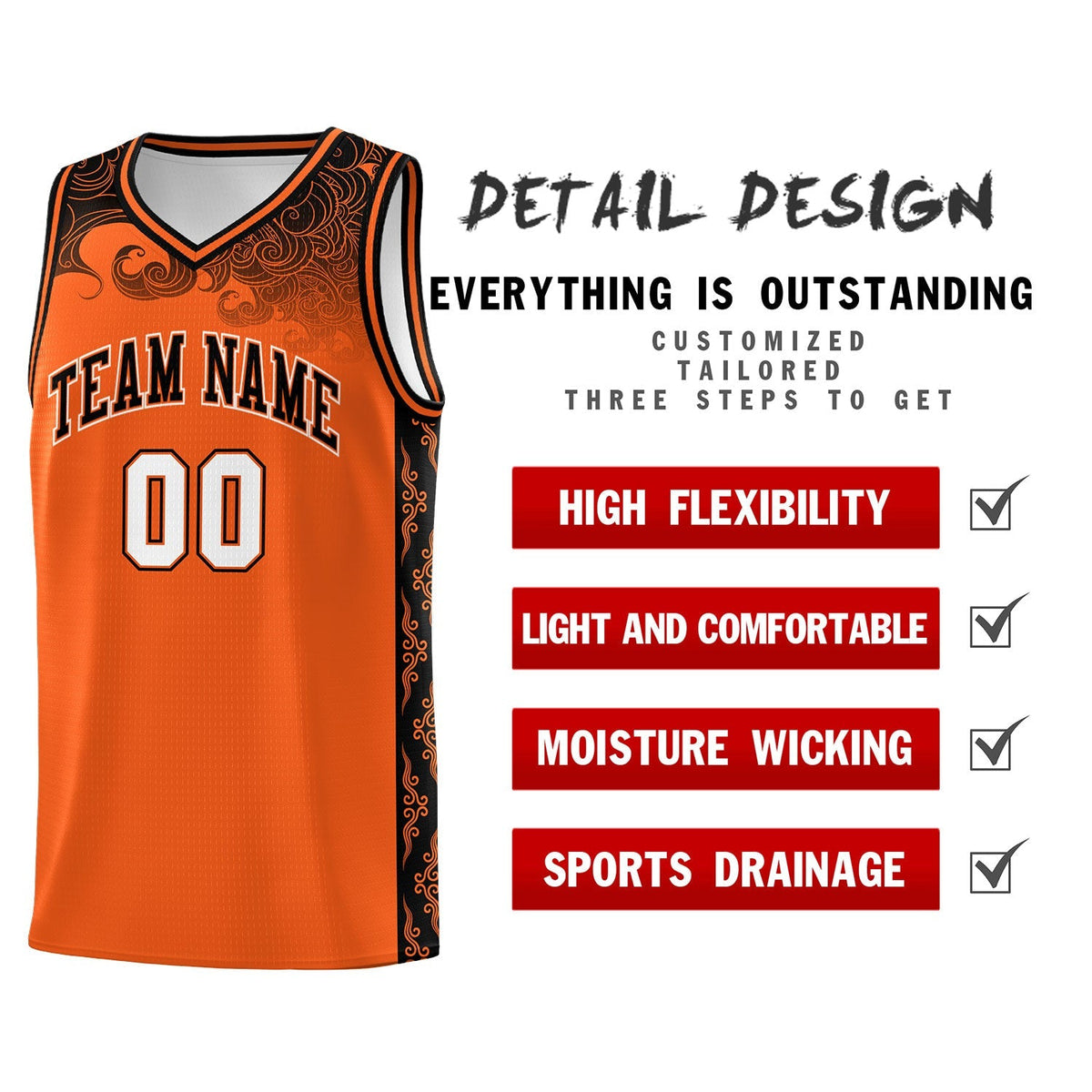 Custom Orange Personalized Cloud Pattern Sports Kits Uniform Basketball Jersey|KXKSHOP