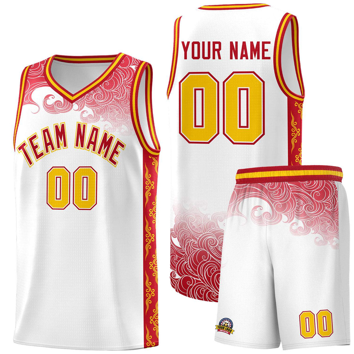 Custom White Personalized Cloud Pattern Sports Kits Uniform Basketball Jersey|KXKSHOP