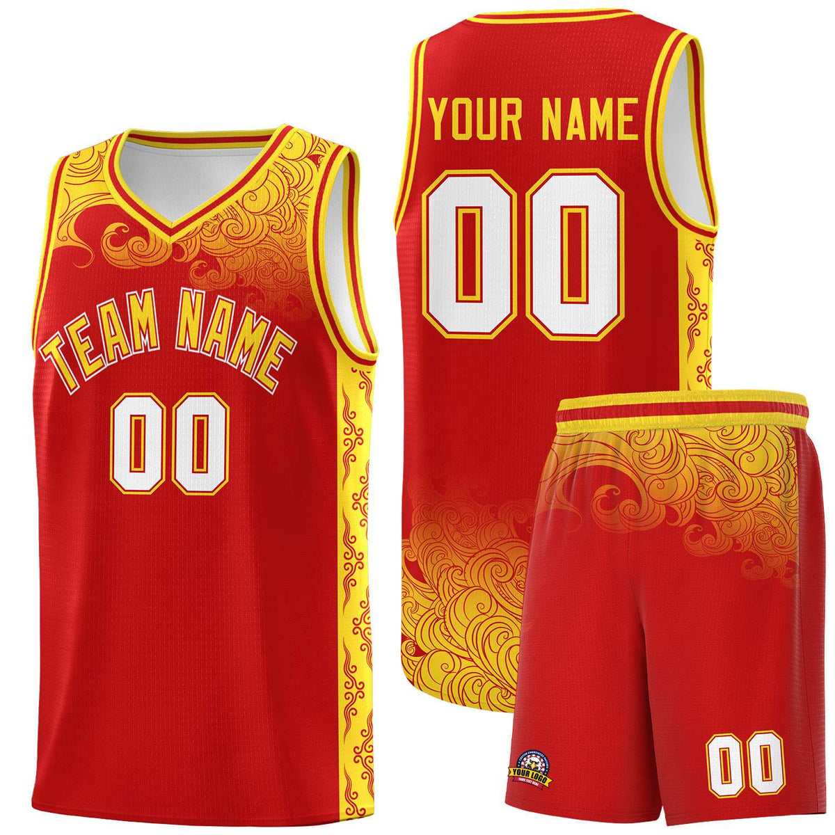 Custom Red Personalized Cloud Pattern Sports Kits Uniform Basketball Jersey|KXKSHOP