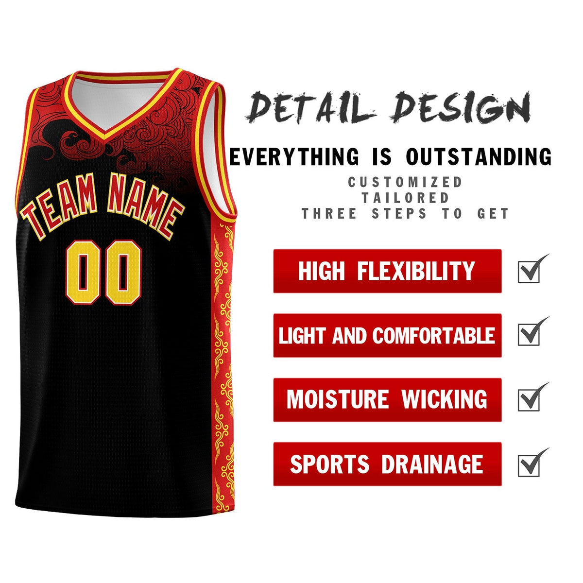 Custom Black Personalized Cloud Pattern Sports Kits Uniform Basketball Jersey|KXKSHOP