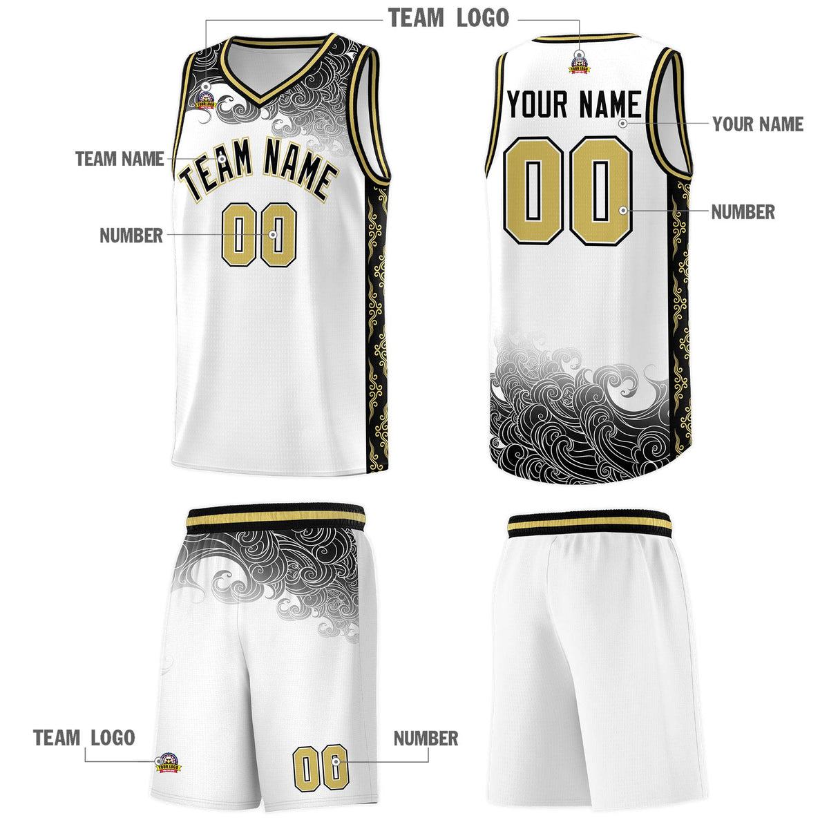 Custom White Personalized Cloud Pattern Sports Kits Uniform Basketball Jersey|KXKSHOP