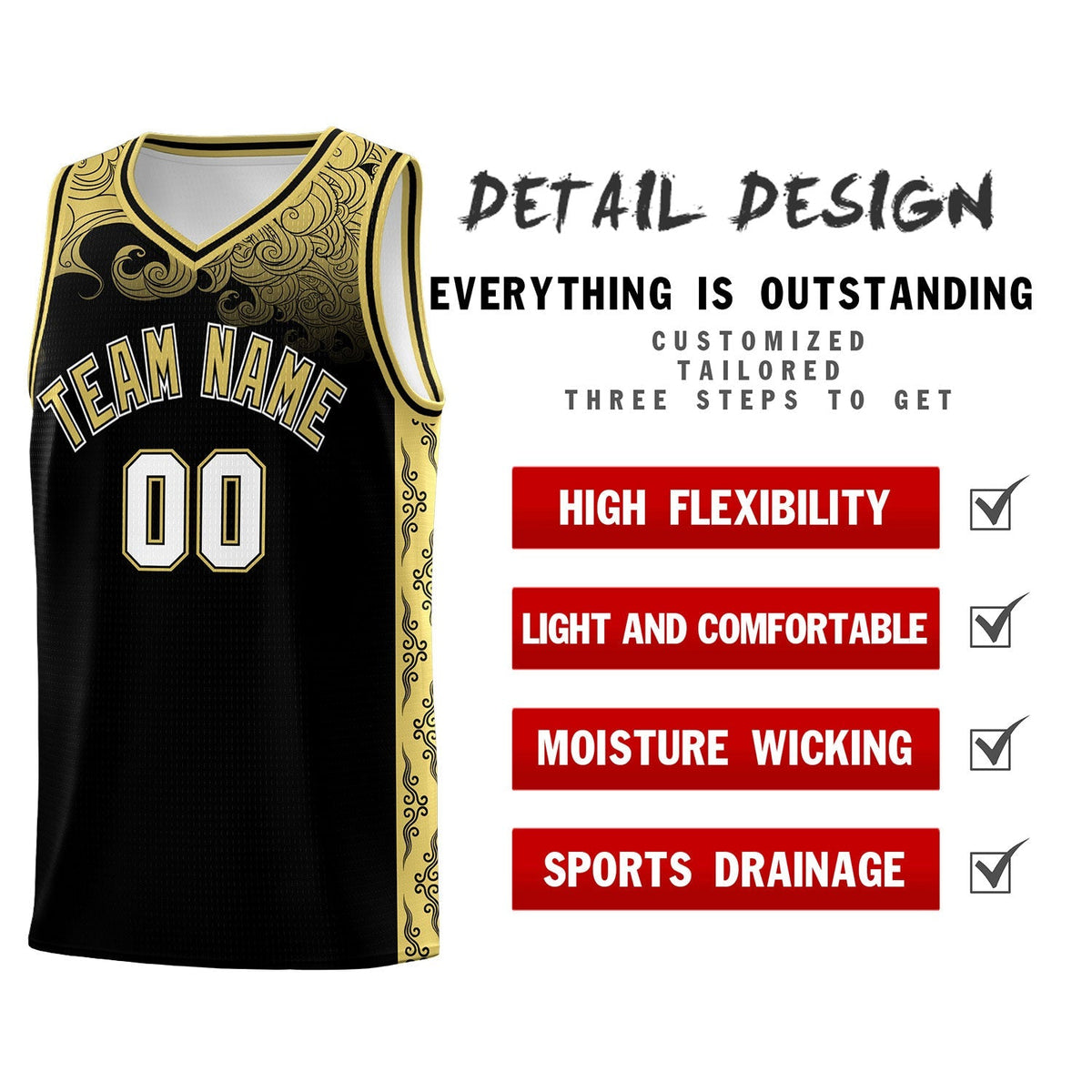 Custom Black Personalized Cloud Pattern Sports Kits Uniform Basketball Jersey|KXKSHOP