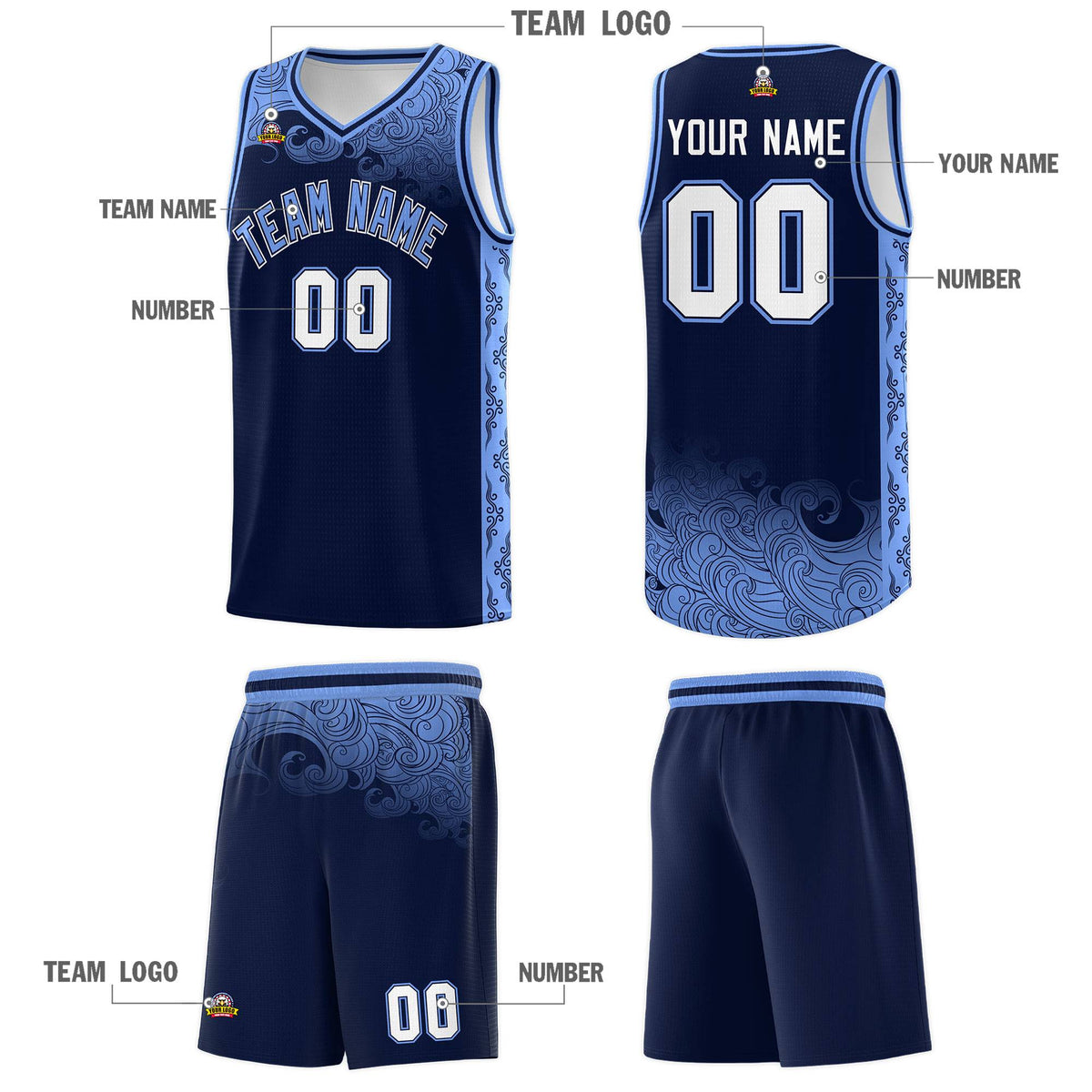 Custom Navy Personalized Cloud Pattern Sports Kits Uniform Basketball Jersey|KXKSHOP