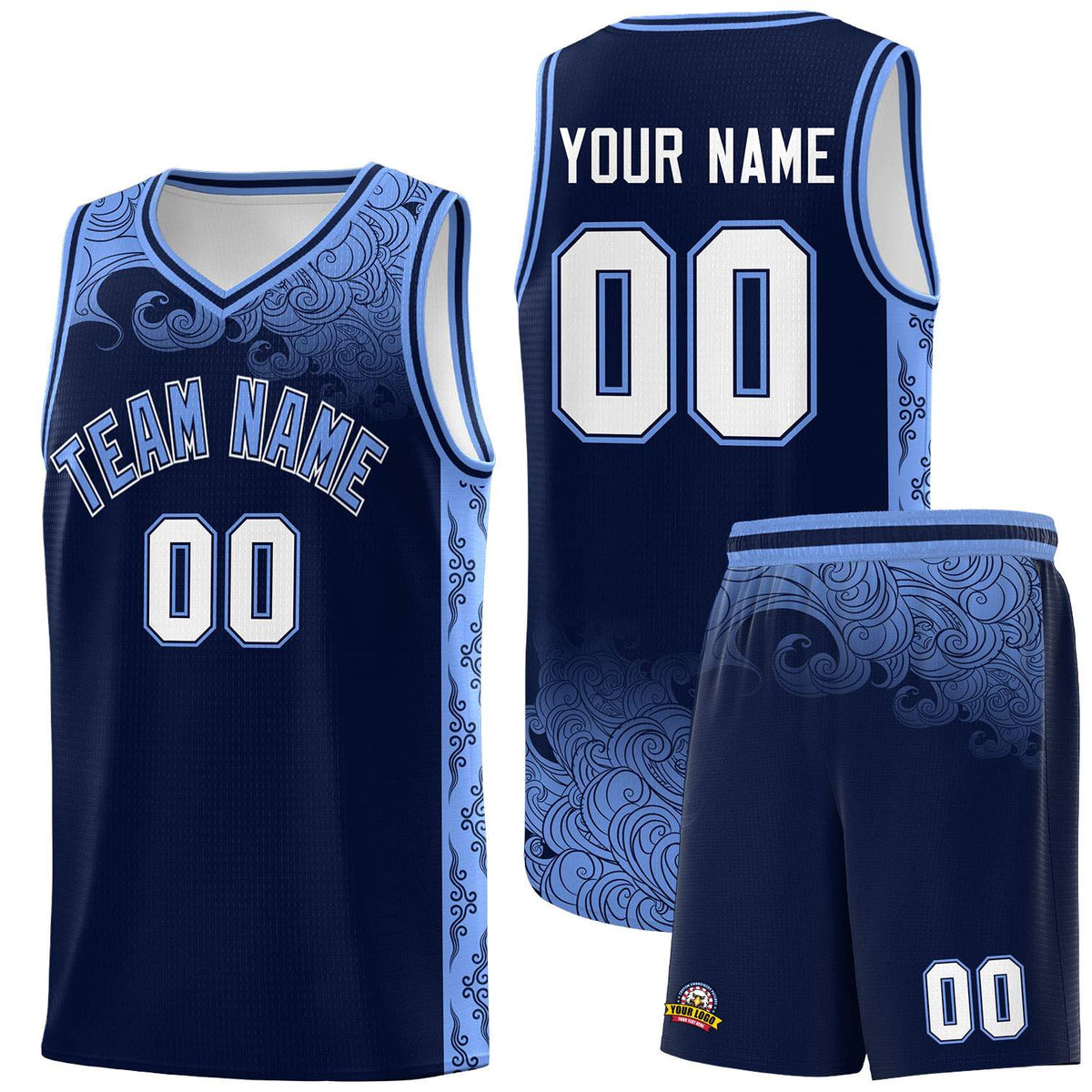 Custom Navy Personalized Cloud Pattern Sports Kits Uniform Basketball Jersey|KXKSHOP