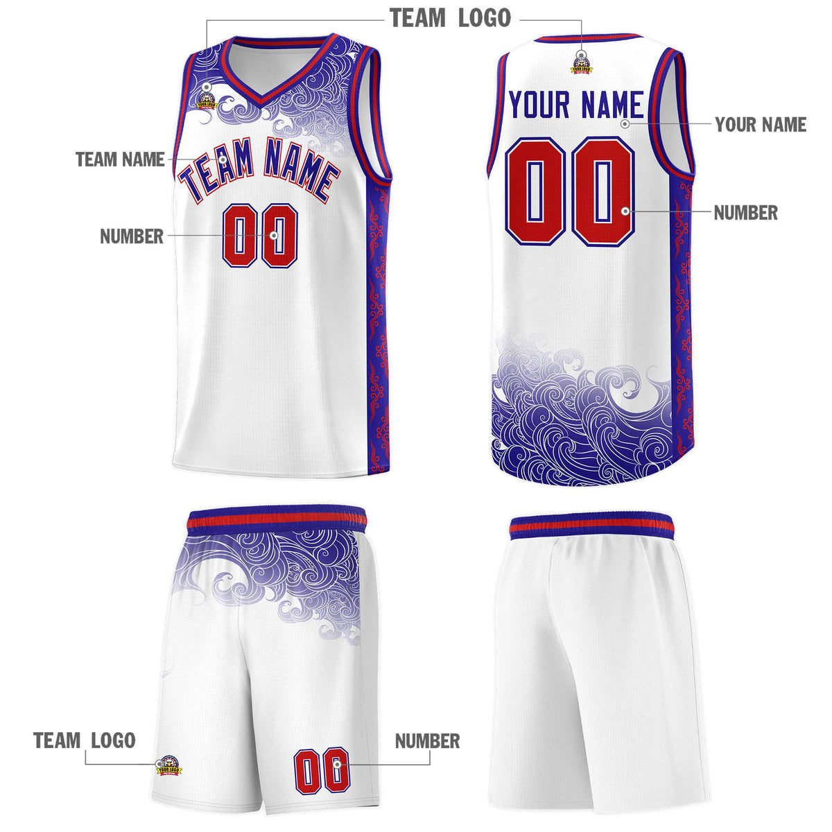Custom White Personalized Cloud Pattern Sports Kits Uniform Basketball Jersey|KXKSHOP