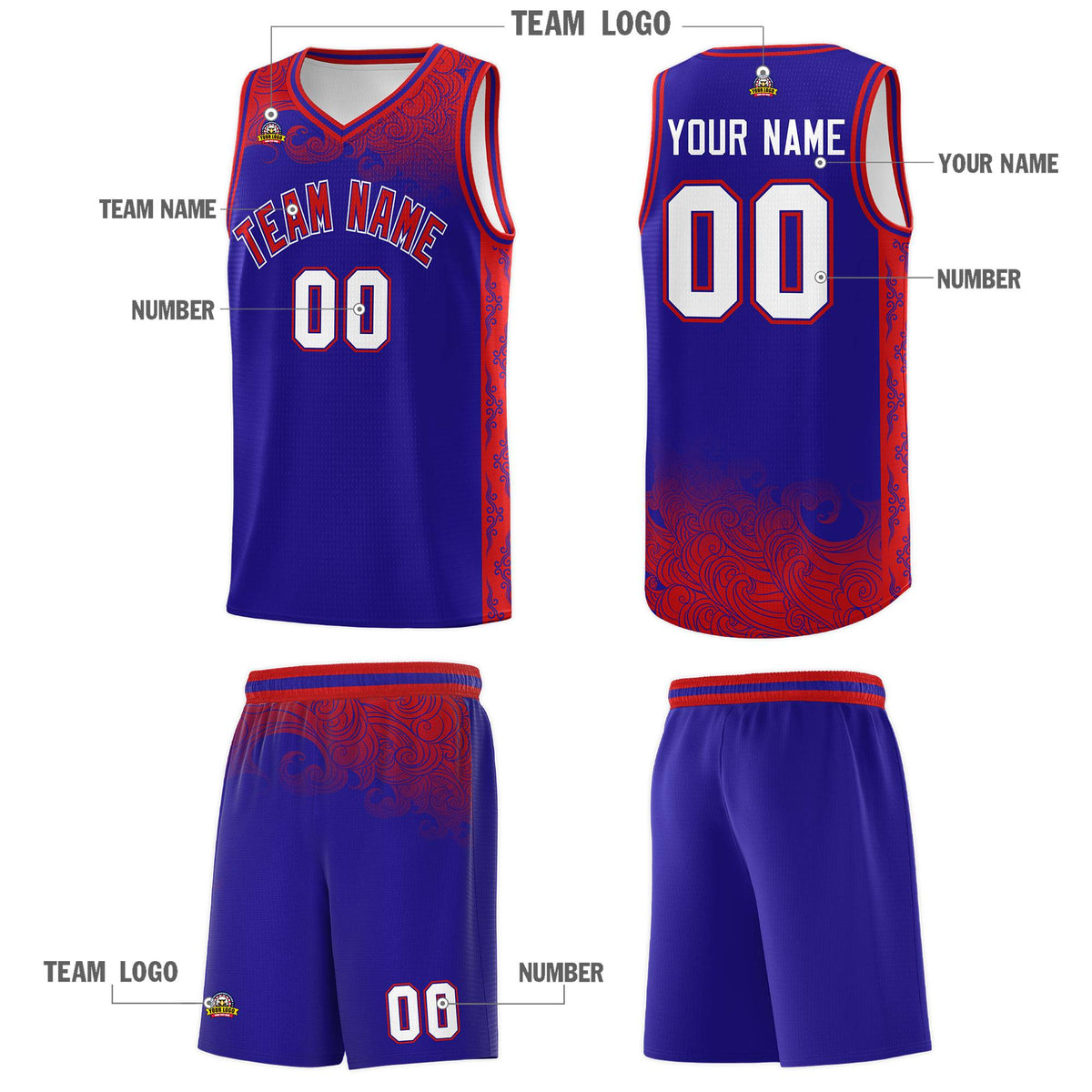 Custom Royal Personalized Cloud Pattern Sports Kits Uniform Basketball Jersey|KXKSHOP