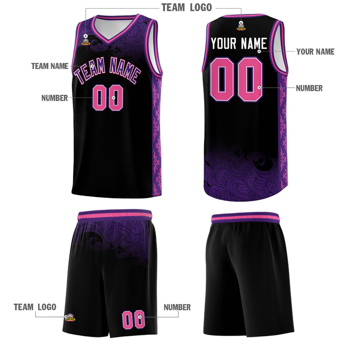 Custom Black Personalized Cloud Pattern Sports Kits Uniform Basketball Jersey|KXKSHOP