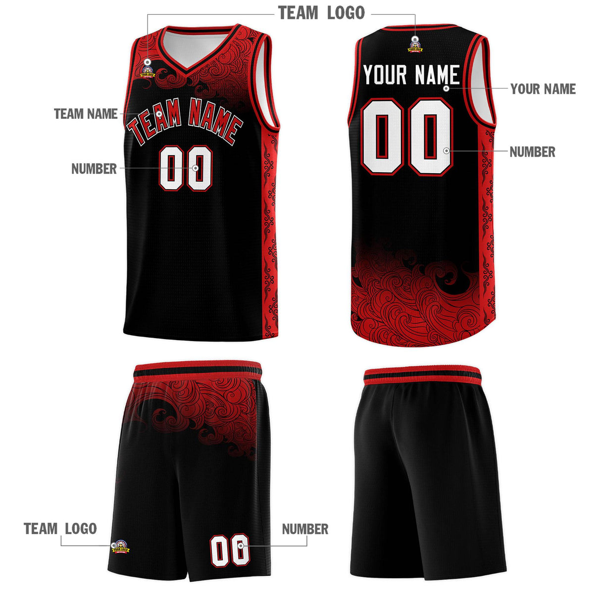 Custom Black Personalized Cloud Pattern Sports Kits Uniform Basketball Jersey|KXKSHOP