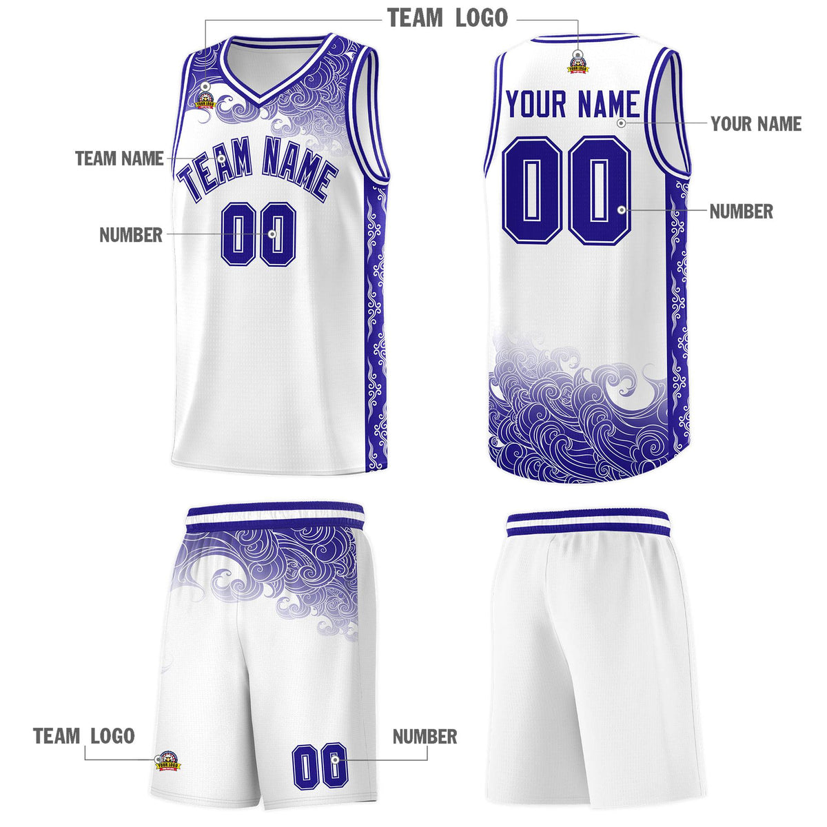 Custom White Personalized Cloud Pattern Sports Kits Uniform Basketball Jersey|KXKSHOP