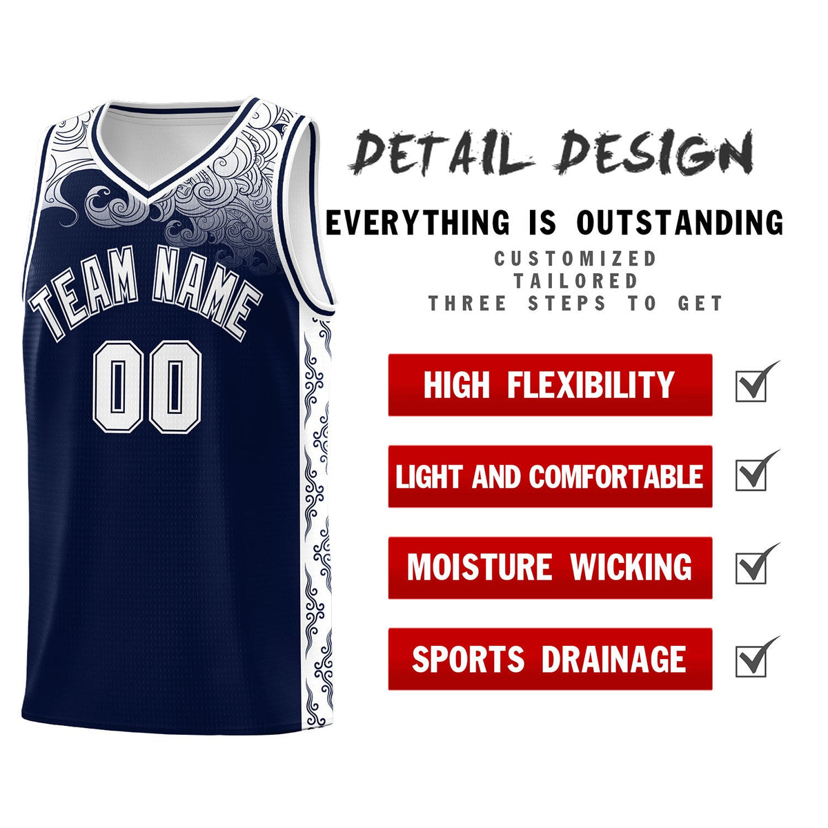 Custom Navy Personalized Cloud Pattern Sports Kits Uniform Basketball Jersey|KXKSHOP