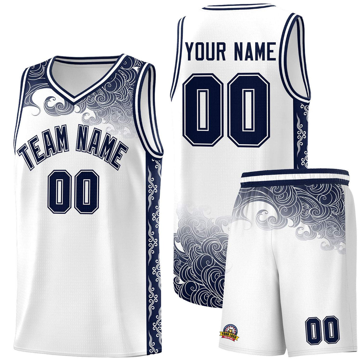 Custom White Personalized Cloud Pattern Sports Kits Uniform Basketball Jersey|KXKSHOP