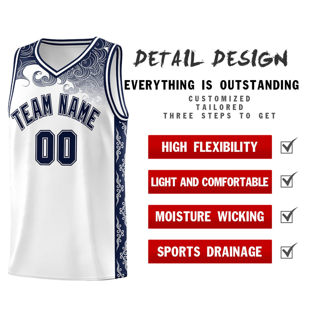 Custom White Personalized Cloud Pattern Sports Kits Uniform Basketball Jersey|KXKSHOP