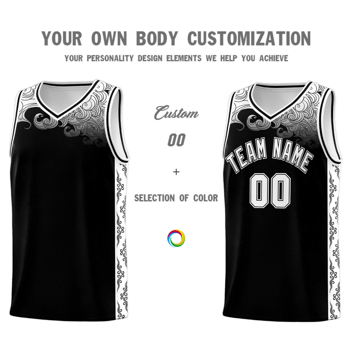 Custom Black Personalized Cloud Pattern Sports Kits Uniform Basketball Jersey|KXKSHOP