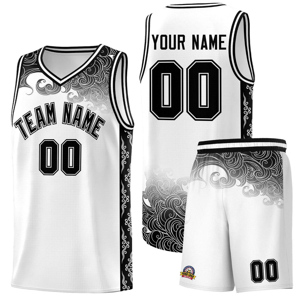 Custom White Personalized Cloud Pattern Sports Kits Uniform Basketball Jersey|KXKSHOP