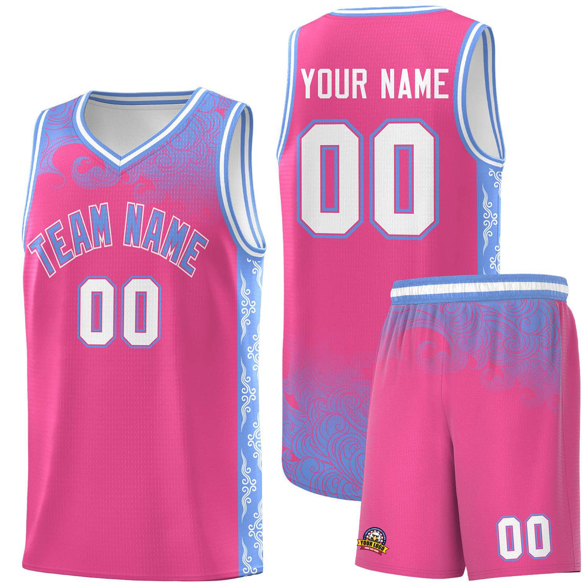 Custom Pink Personalized Cloud Pattern Sports Kits Uniform Basketball Jersey|KXKSHOP