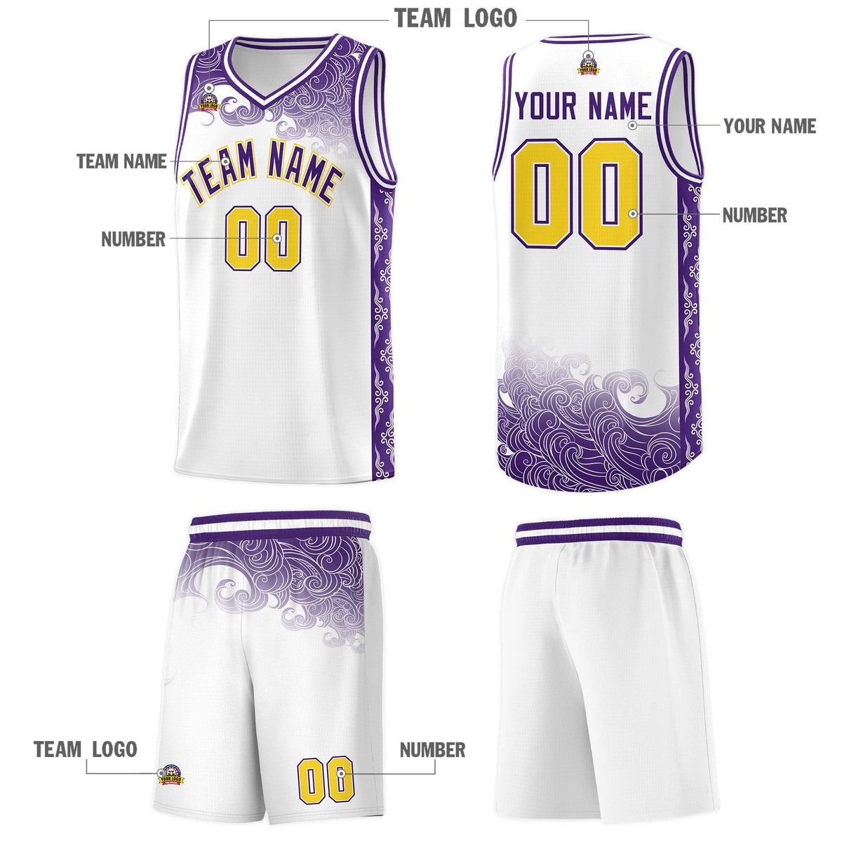Custom White Personalized Cloud Pattern Sports Kits Uniform Basketball Jersey|KXKSHOP