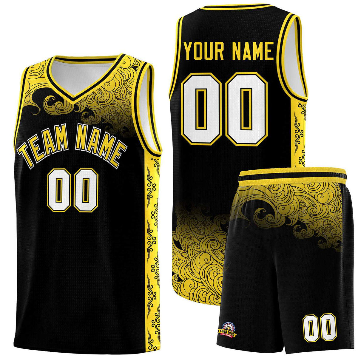 Custom Black Personalized Cloud Pattern Sports Kits Uniform Basketball Jersey|KXKSHOP
