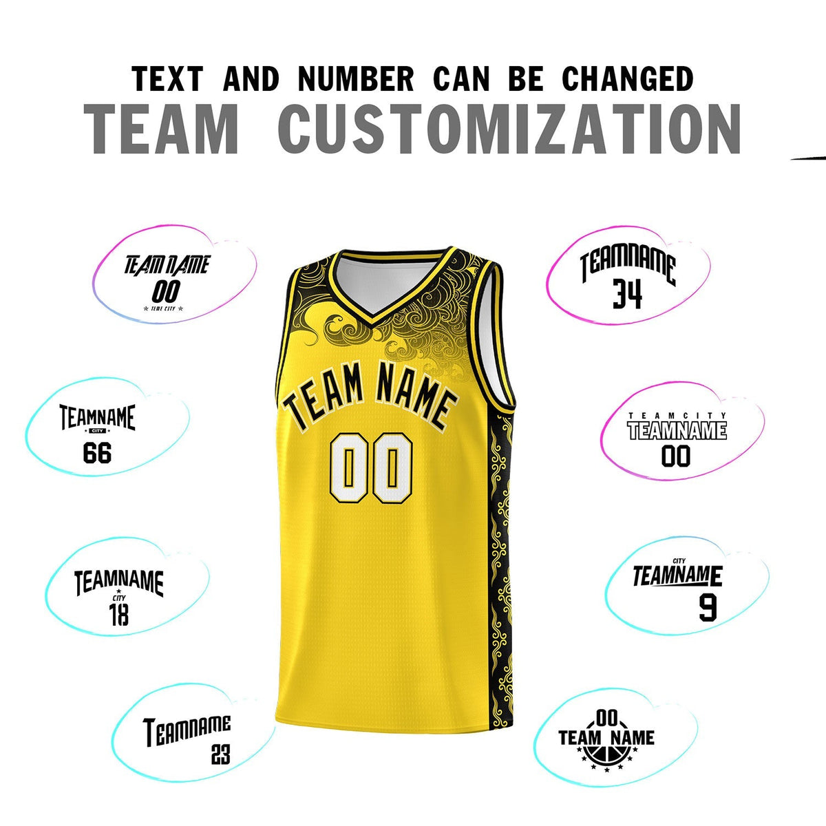 Custom Gold Personalized Cloud Pattern Sports Kits Uniform Basketball Jersey|KXKSHOP