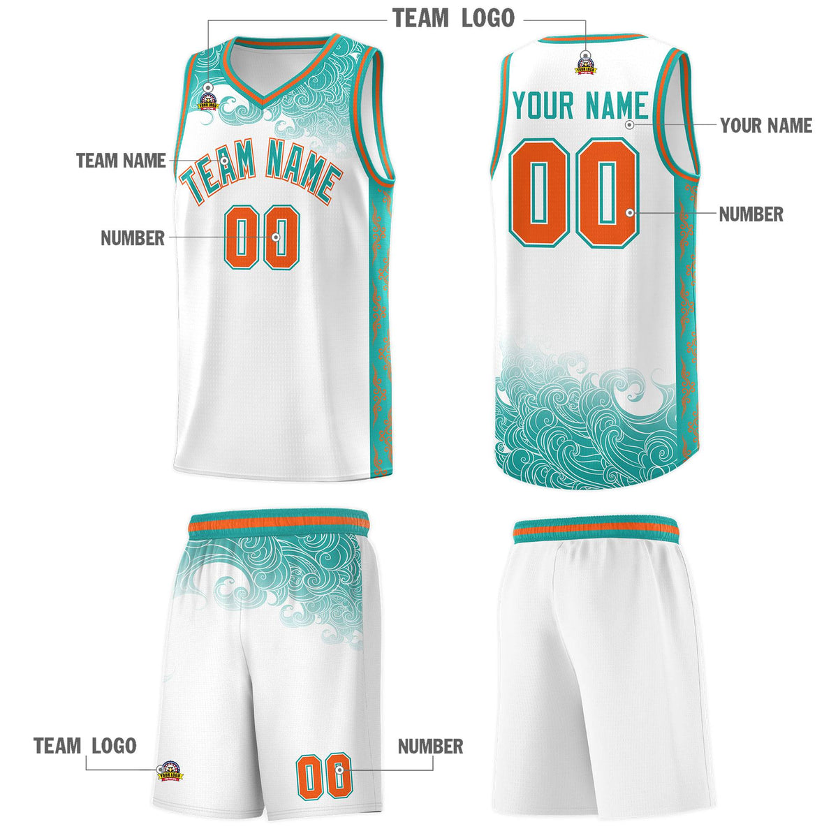 Custom White Personalized Cloud Pattern Sports Kits Uniform Basketball Jersey|KXKSHOP
