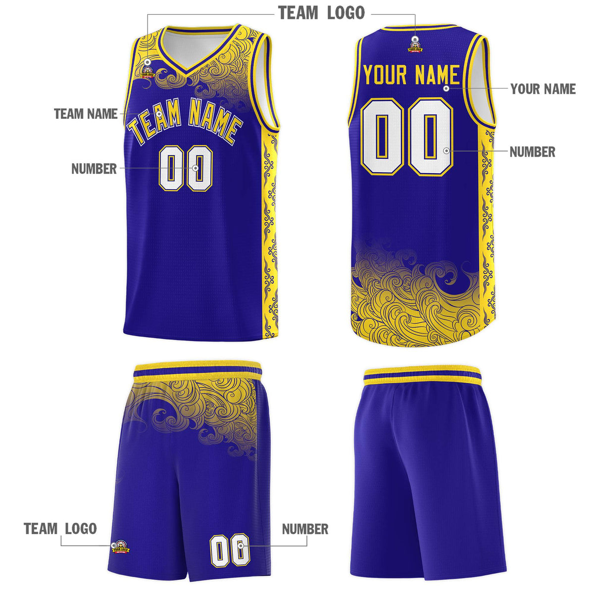 Custom Royal Personalized Cloud Pattern Sports Kits Uniform Basketball Jersey|KXKSHOP