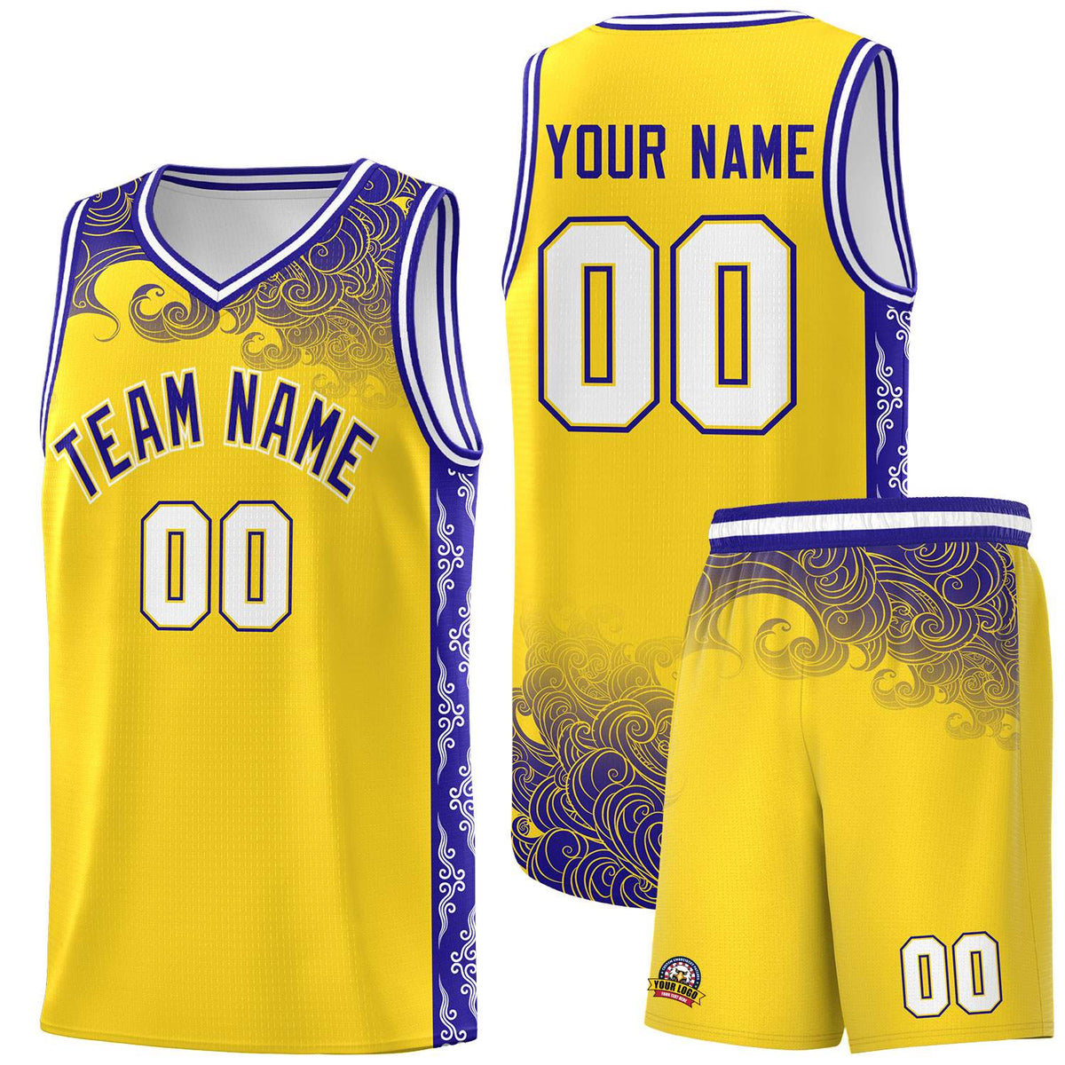 Custom Gold Personalized Cloud Pattern Sports Kits Uniform Basketball Jersey|KXKSHOP