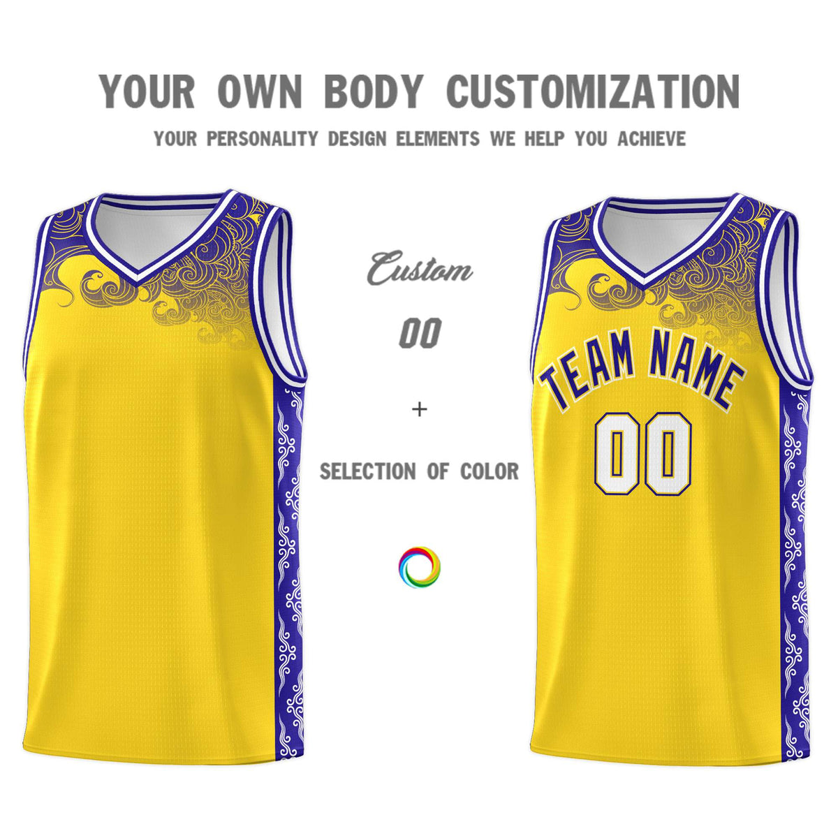 Custom Gold Personalized Cloud Pattern Sports Kits Uniform Basketball Jersey|KXKSHOP