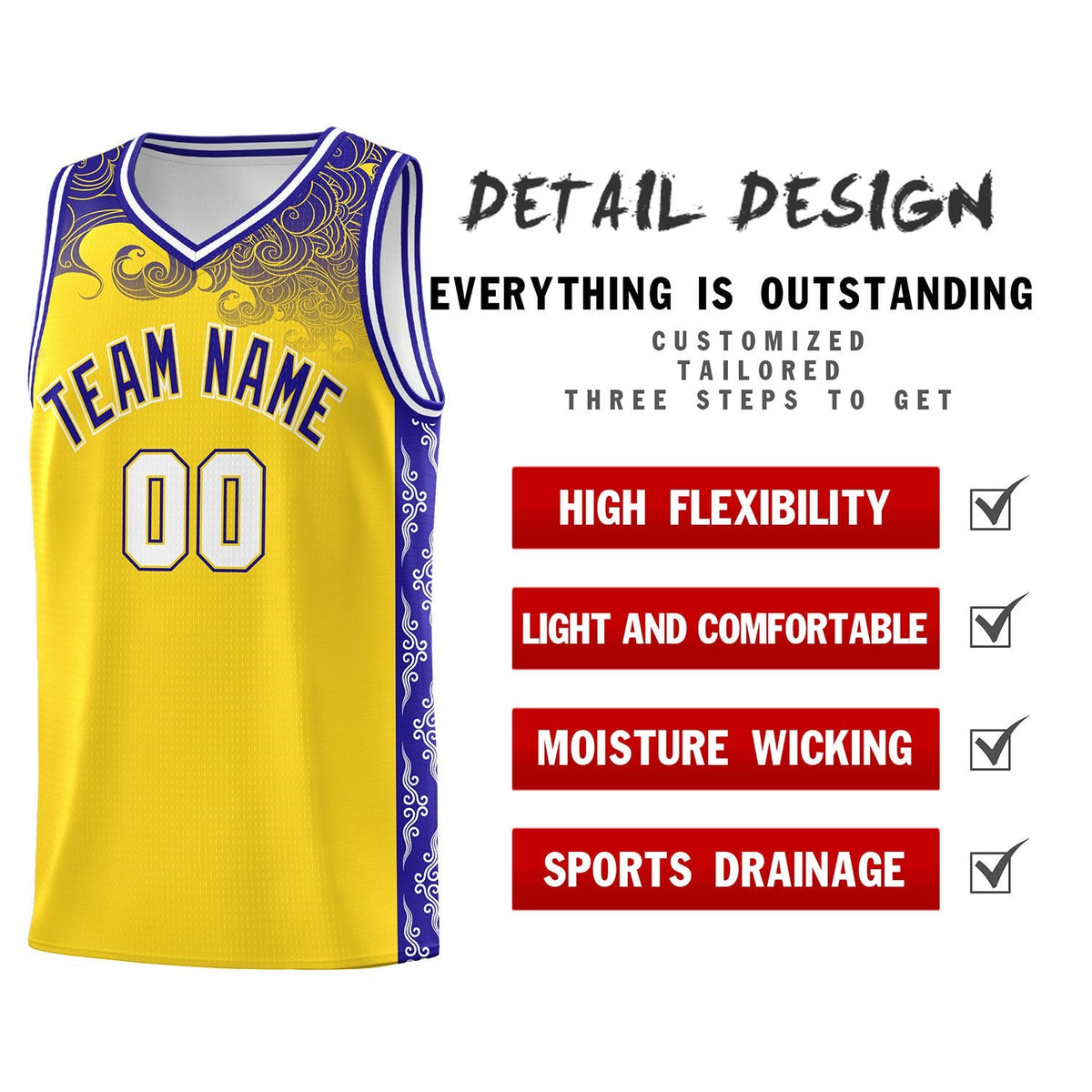 Custom Gold Personalized Cloud Pattern Sports Kits Uniform Basketball Jersey|KXKSHOP