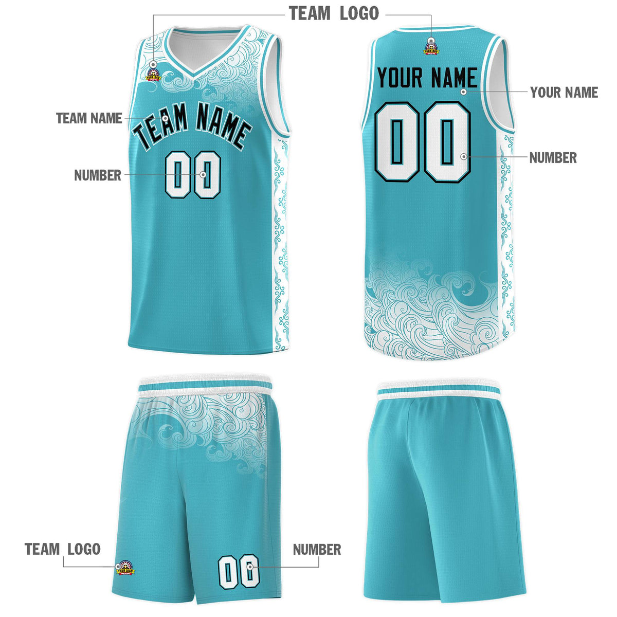 Custom Sky Blue Personalized Cloud Pattern Sports Kits Uniform Basketball Jersey|KXKSHOP