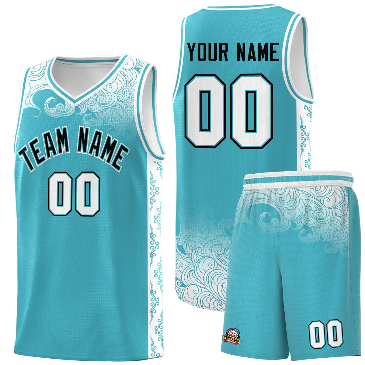 Custom Sky Blue Personalized Cloud Pattern Sports Kits Uniform Basketball Jersey|KXKSHOP