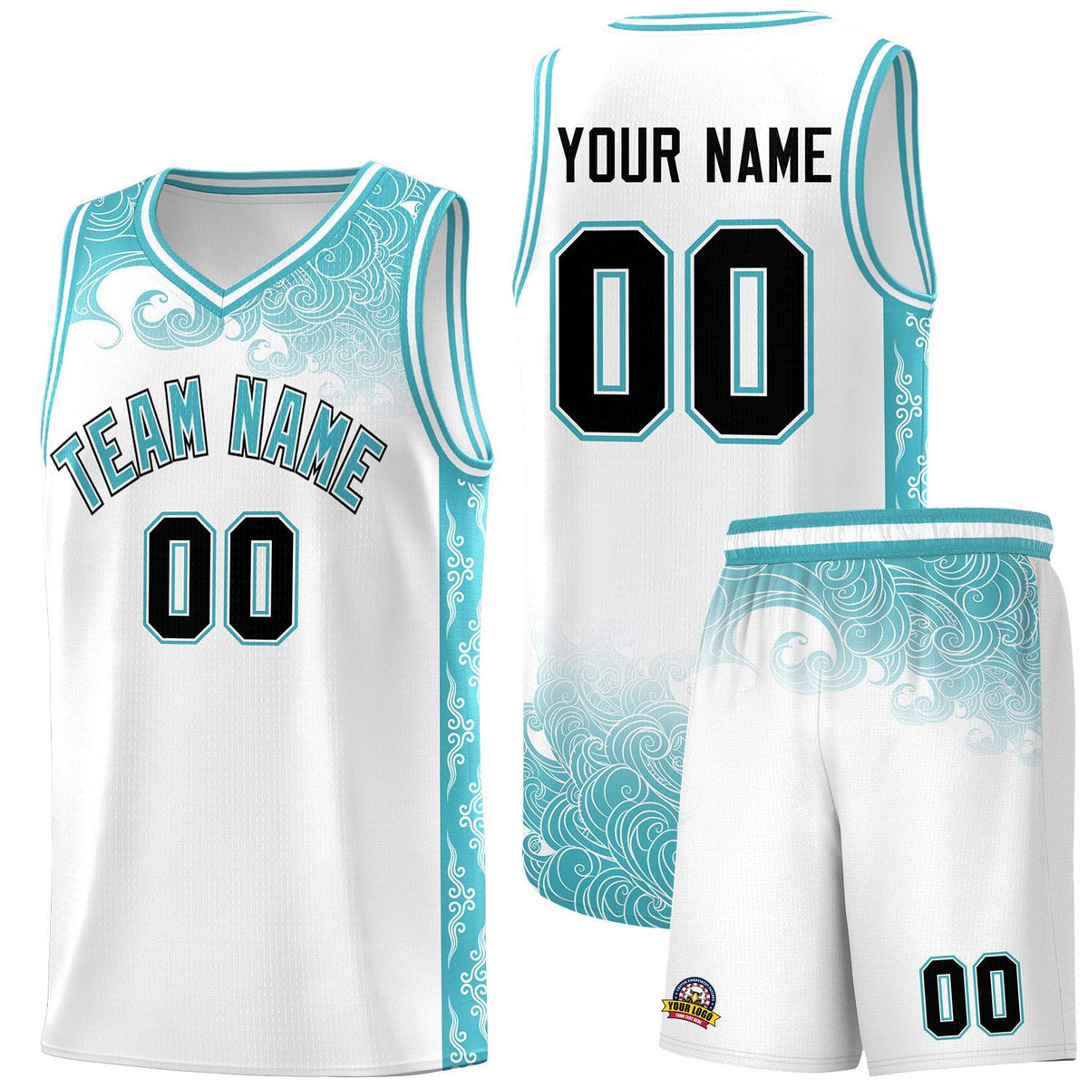 Custom White Personalized Cloud Pattern Sports Kits Uniform Basketball Jersey|KXKSHOP