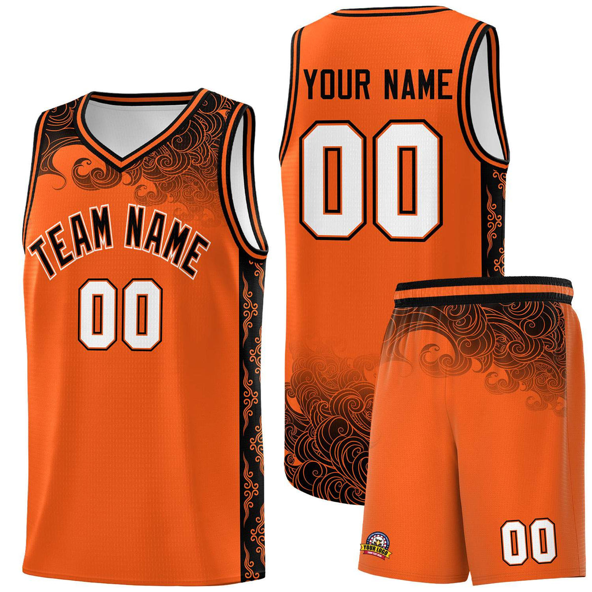 Custom Orange Personalized Cloud Pattern Sports Kits Uniform Basketball Jersey|KXKSHOP
