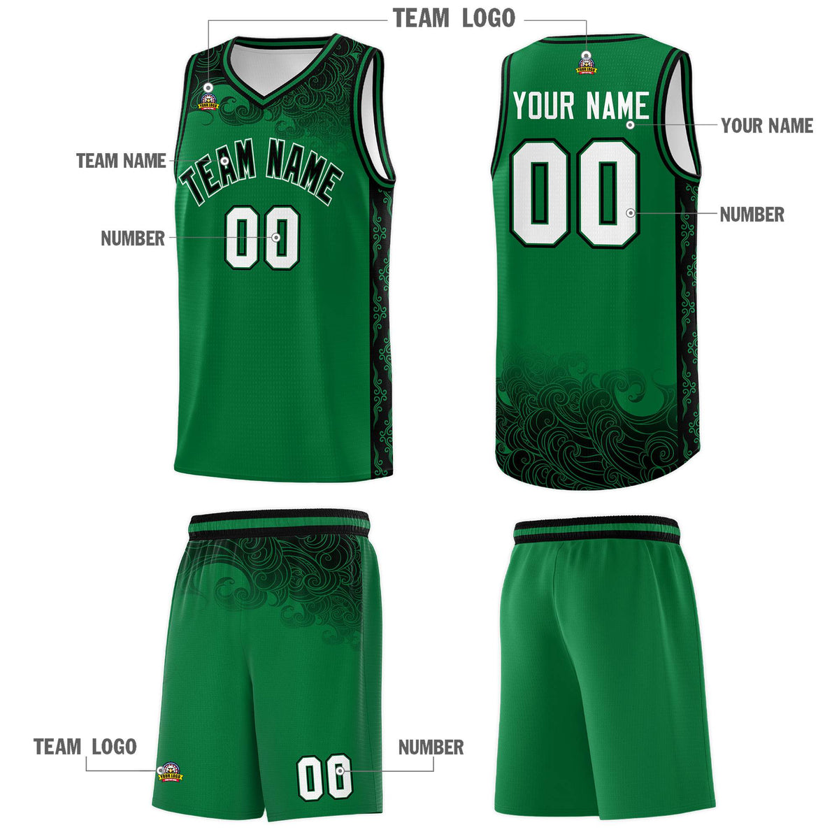 Custom Kelly Green Personalized Cloud Pattern Sports Kits Uniform Basketball Jersey|KXKSHOP