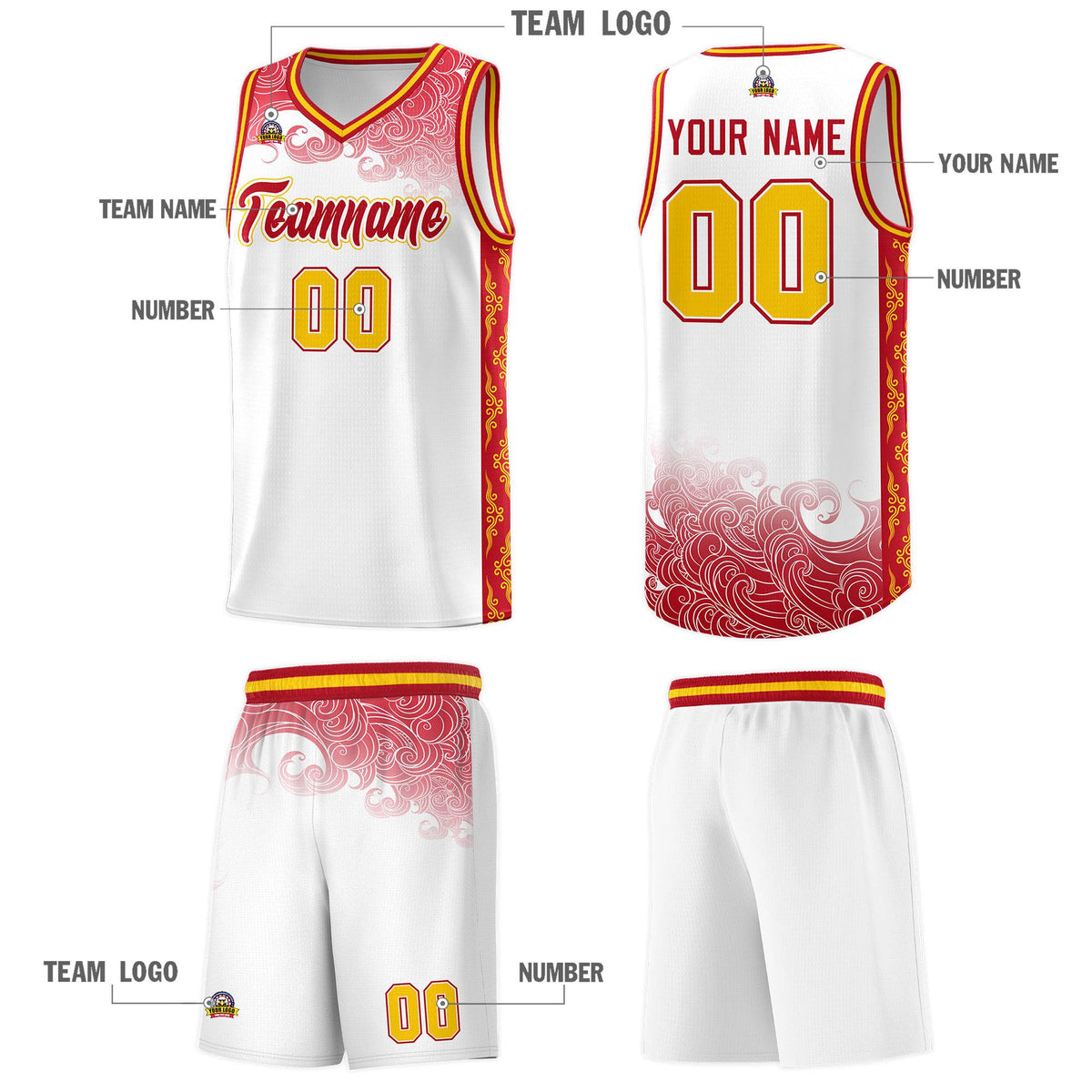 Custom White Personalized Cloud Pattern Sports Kits Uniform Basketball Jersey|KXKSHOP