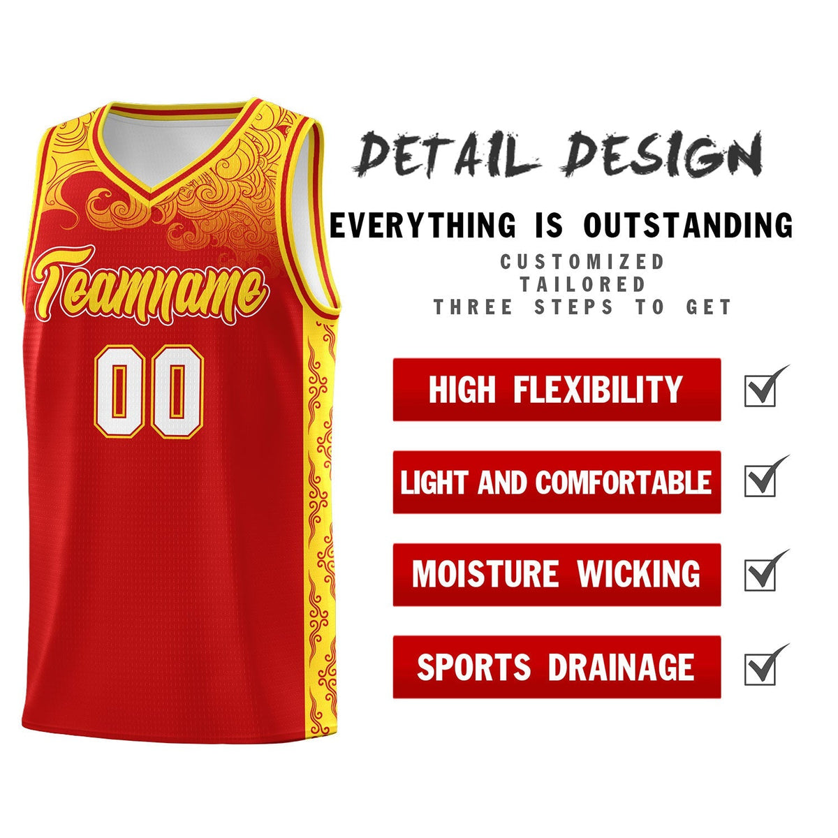 Custom Red Personalized Cloud Pattern Sports Kits Uniform Basketball Jersey|KXKSHOP