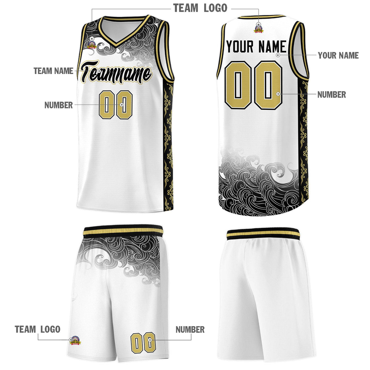 Custom White Personalized Cloud Pattern Sports Kits Uniform Basketball Jersey|KXKSHOP
