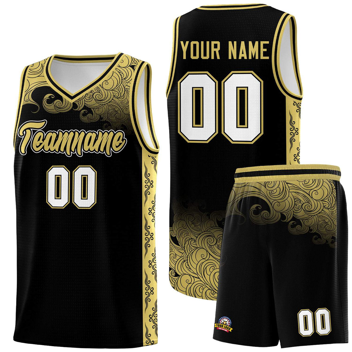 Custom Black Personalized Cloud Pattern Sports Kits Uniform Basketball Jersey|KXKSHOP