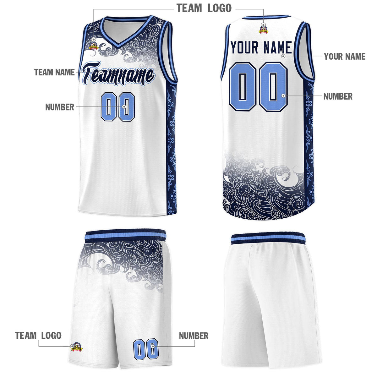 Custom White Personalized Cloud Pattern Sports Kits Uniform Basketball Jersey|KXKSHOP