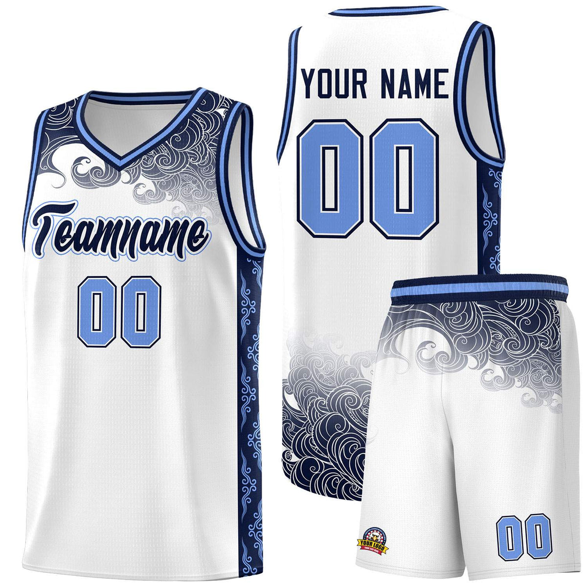 Custom White Personalized Cloud Pattern Sports Kits Uniform Basketball Jersey|KXKSHOP