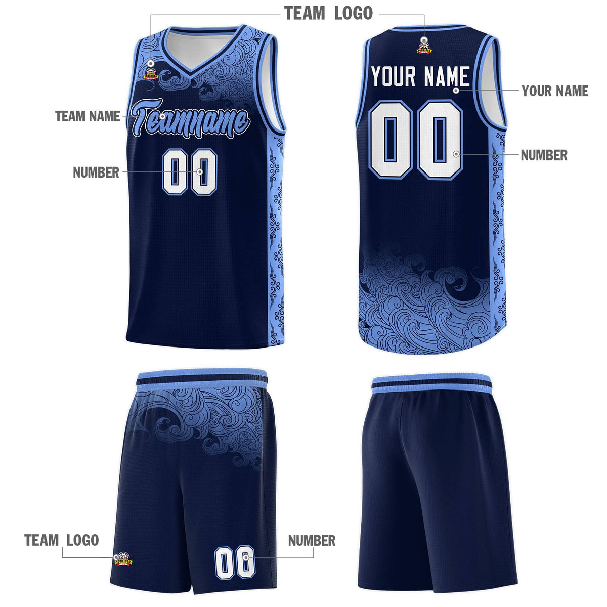Custom Navy Personalized Cloud Pattern Sports Kits Uniform Basketball Jersey|KXKSHOP