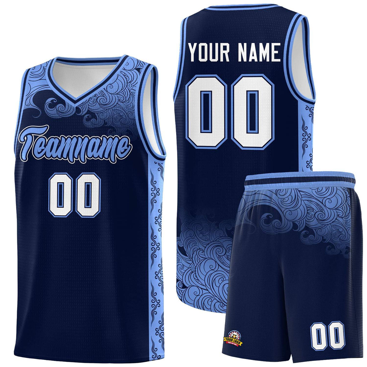Custom Navy Personalized Cloud Pattern Sports Kits Uniform Basketball Jersey|KXKSHOP