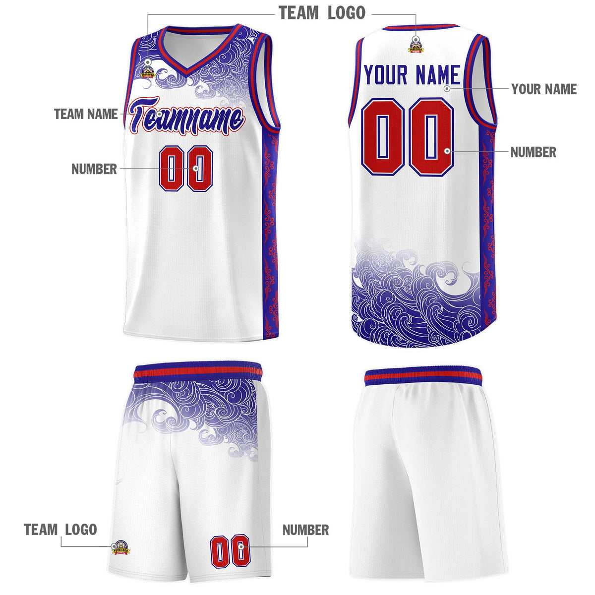 Custom White Personalized Cloud Pattern Sports Kits Uniform Basketball Jersey|KXKSHOP
