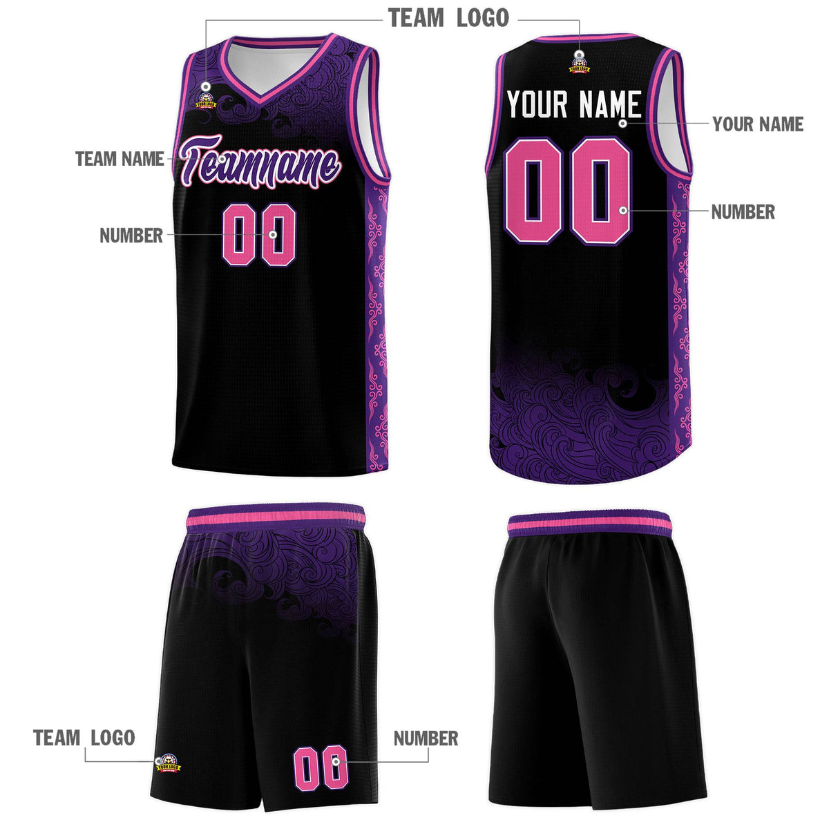 Custom Black Personalized Cloud Pattern Sports Kits Uniform Basketball Jersey|KXKSHOP