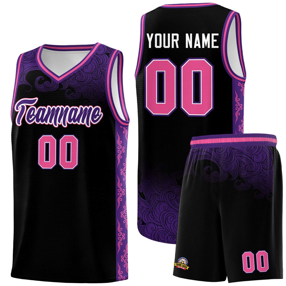 Custom Black Personalized Cloud Pattern Sports Kits Uniform Basketball Jersey|KXKSHOP