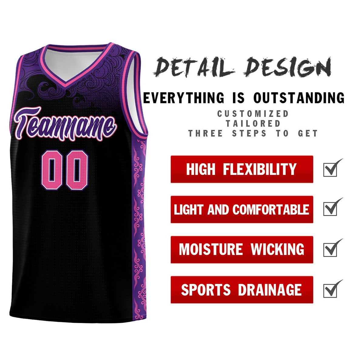 Custom Black Personalized Cloud Pattern Sports Kits Uniform Basketball Jersey|KXKSHOP