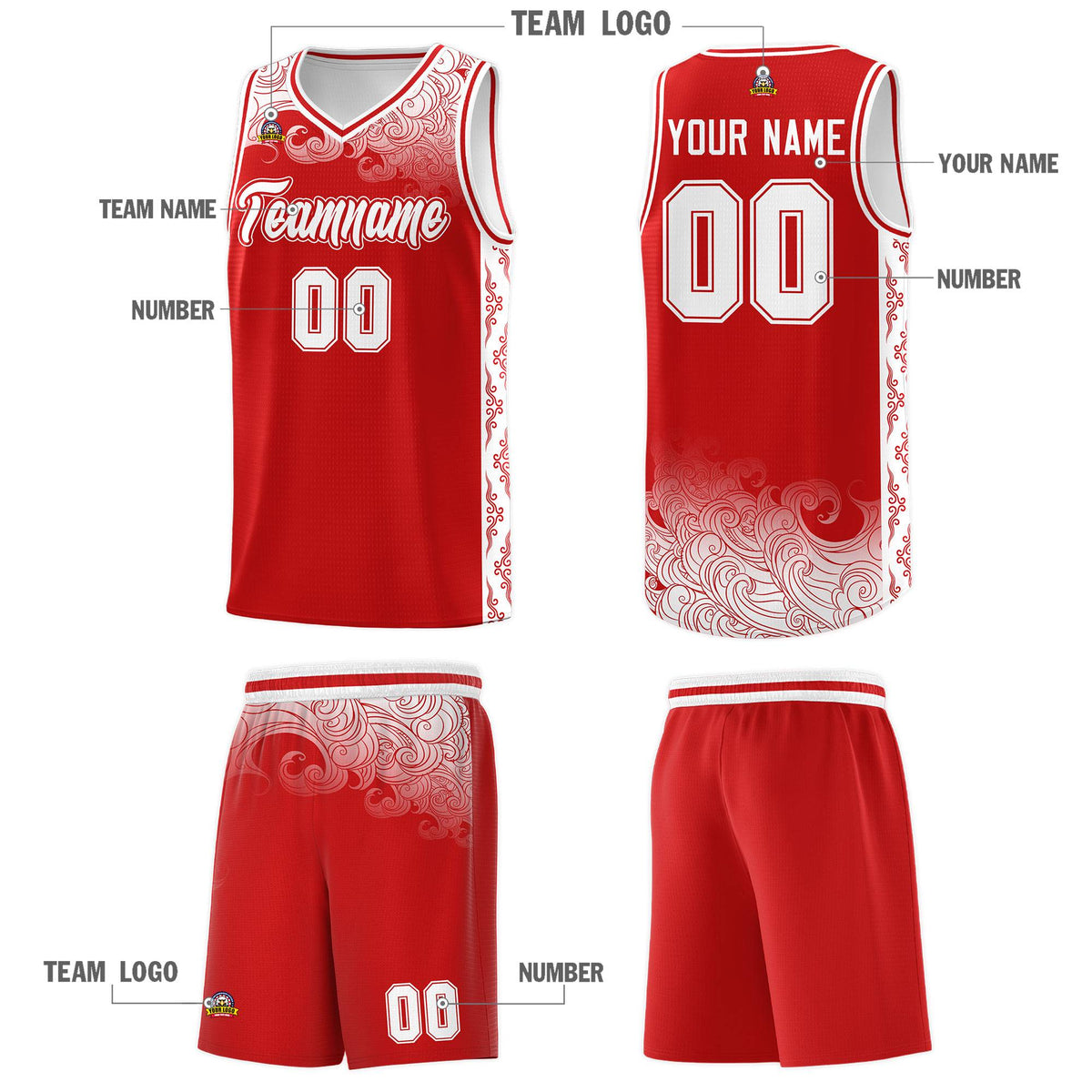 Custom Red Personalized Cloud Pattern Sports Kits Uniform Basketball Jersey|KXKSHOP