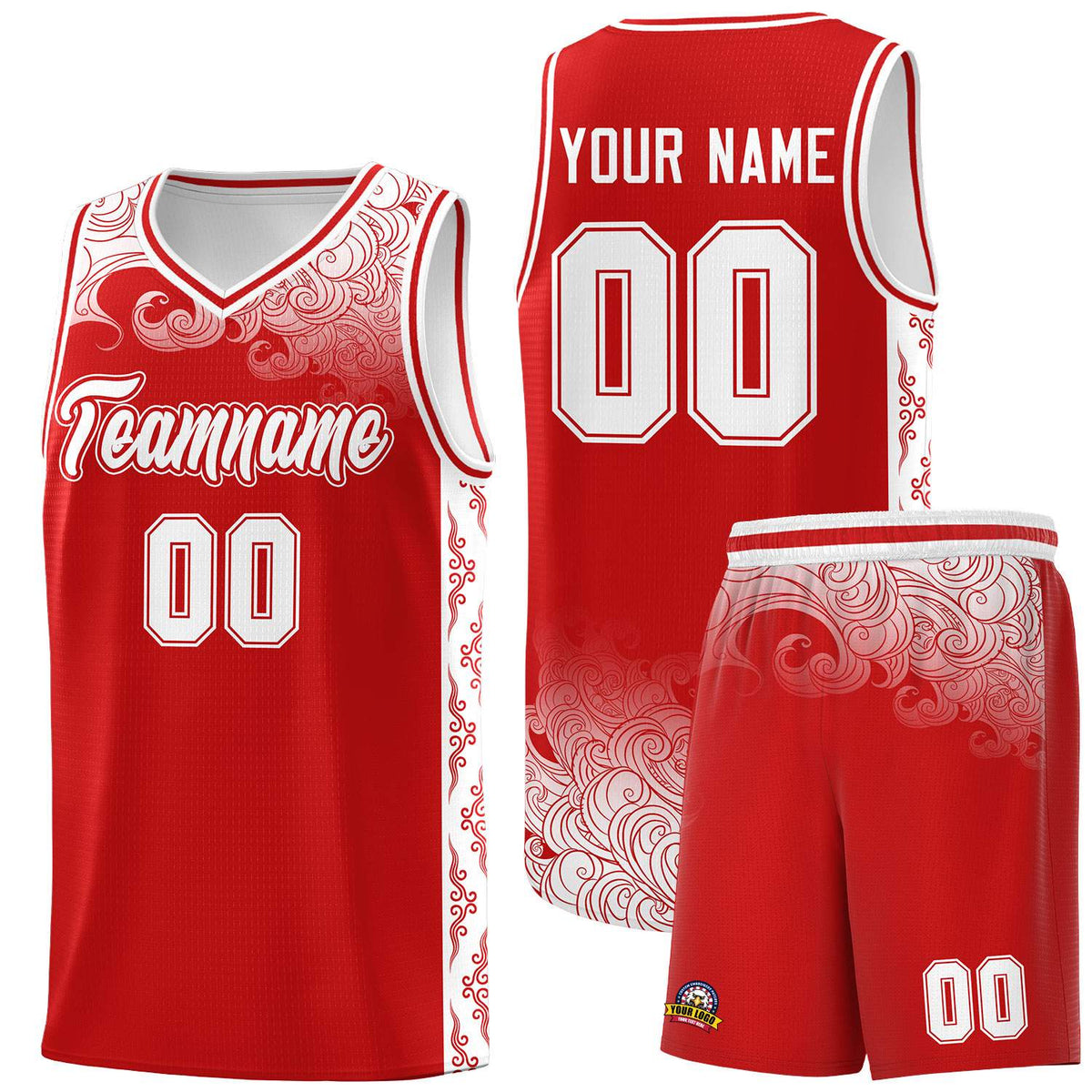 Custom Red Personalized Cloud Pattern Sports Kits Uniform Basketball Jersey|KXKSHOP