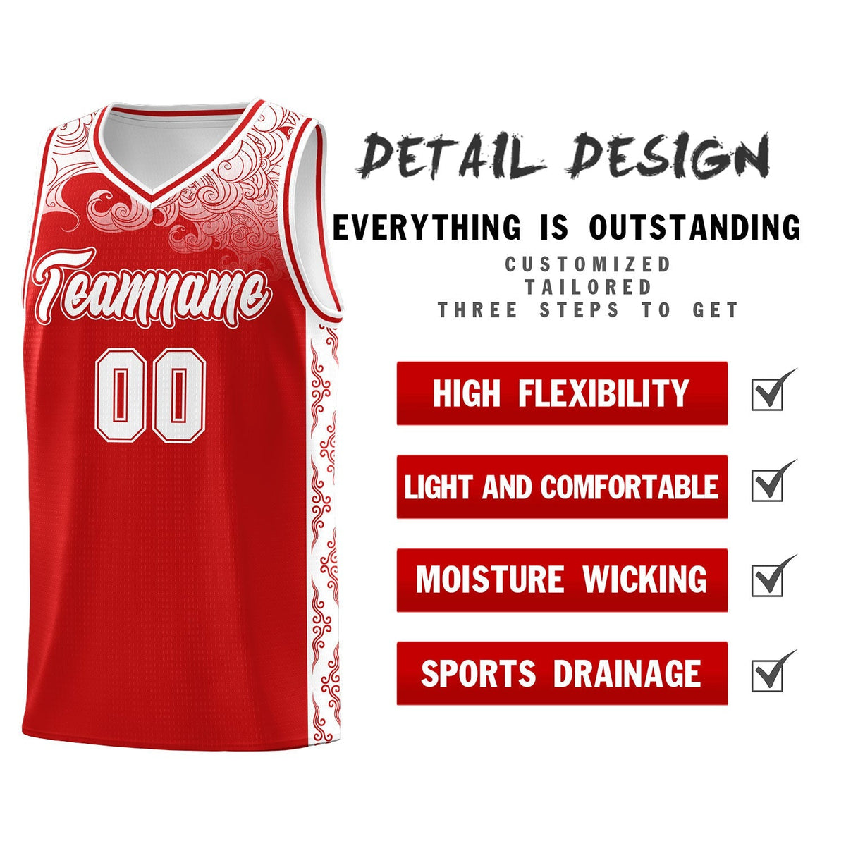Custom Red Personalized Cloud Pattern Sports Kits Uniform Basketball Jersey|KXKSHOP