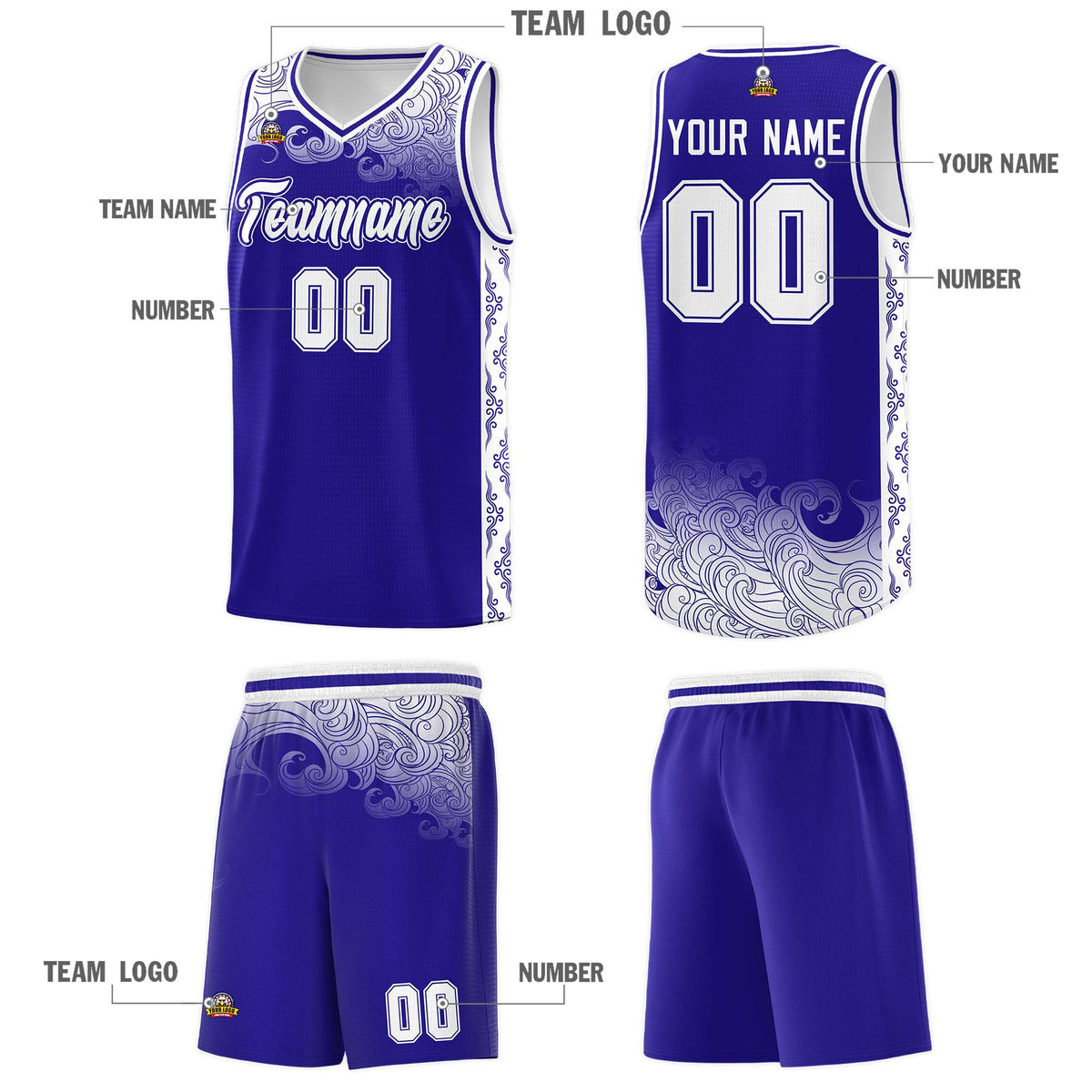 Custom Royal Personalized Cloud Pattern Sports Kits Uniform Basketball Jersey|KXKSHOP